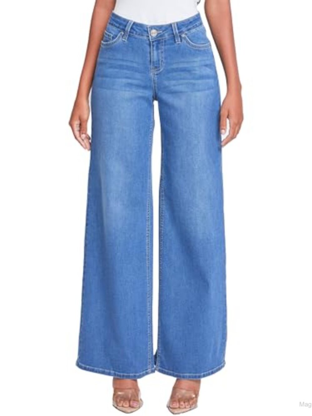 Essential Low Rise Wide Leg Jeans Cotton Blend Stretch Denim Relaxed Fit